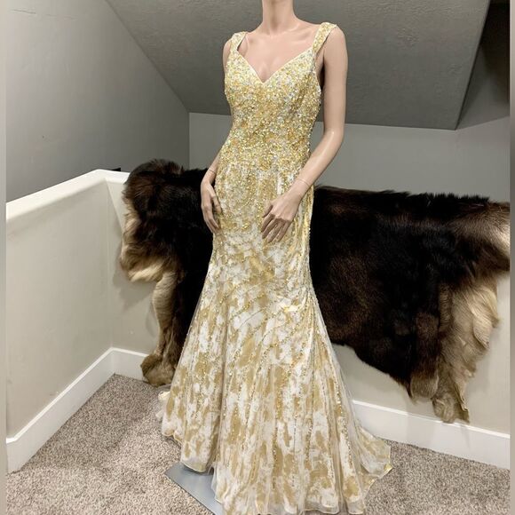 Stunning Custom Heavily Jeweled Mermaid Gown/All-over Crystal Beads & Sequins - Picture 1 of 17